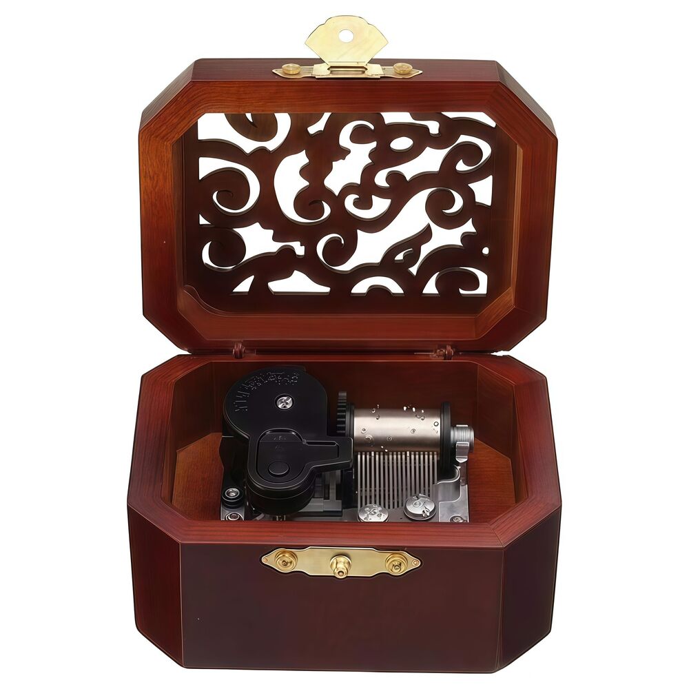 5357 Mini Hollow Antique Carved Music Box Wind Up Wooden Musical Box Toy